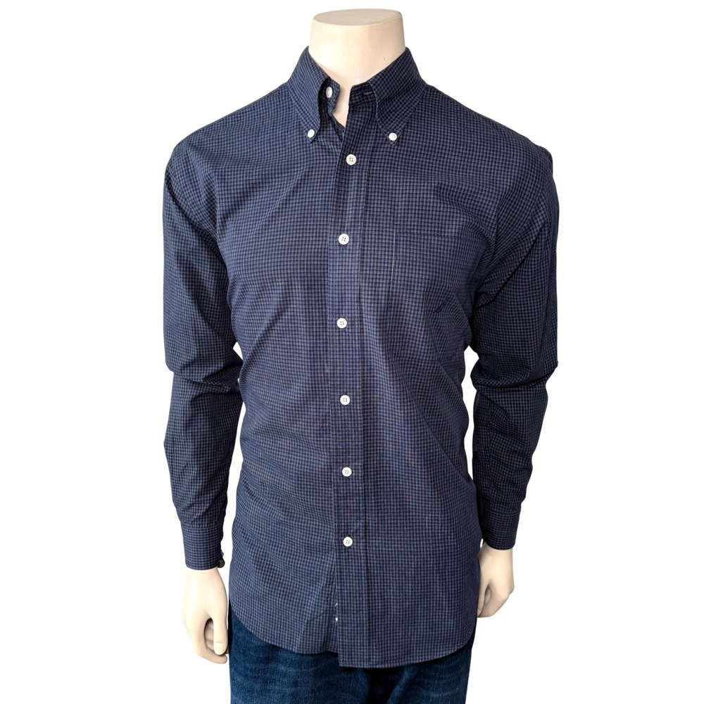 Nautica Button Down Shirt Mens Medium Navy Blue Micro Check Long Sleeve